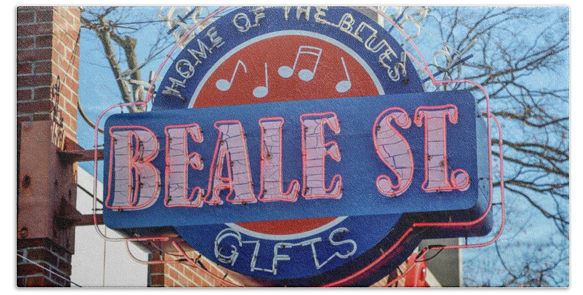 Beale Street Beach Towel featuring the photograph Beale Street Neon Sign, Memphis by Marisa Geraghty Photography