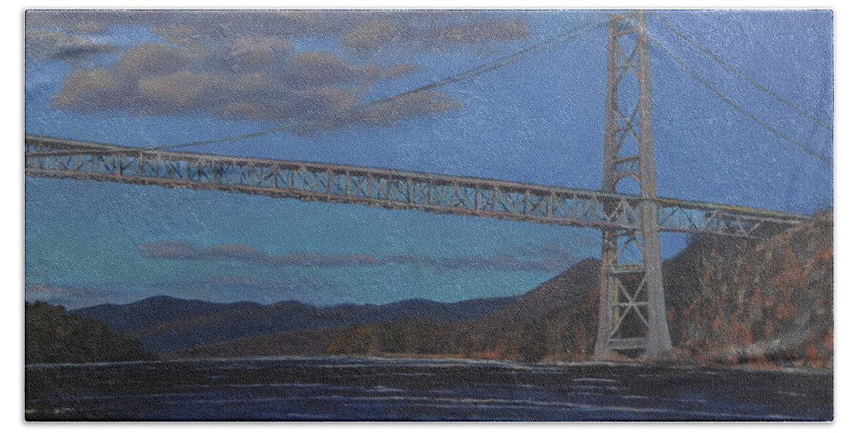 Bear Mountain Bridge Beach Towel featuring the painting Bear Mountain Bridge by Beth Riso