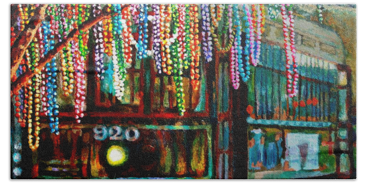 New Orleans Beach Towel featuring the painting Beaded Ride by Lisa Tygier Diamond