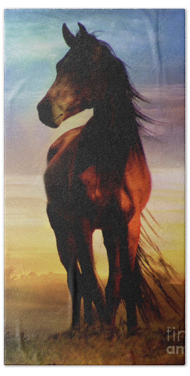 Horse Beach Towel featuring the photograph Beautiful Bay Horse Soft Sky Colors by Stephanie Laird