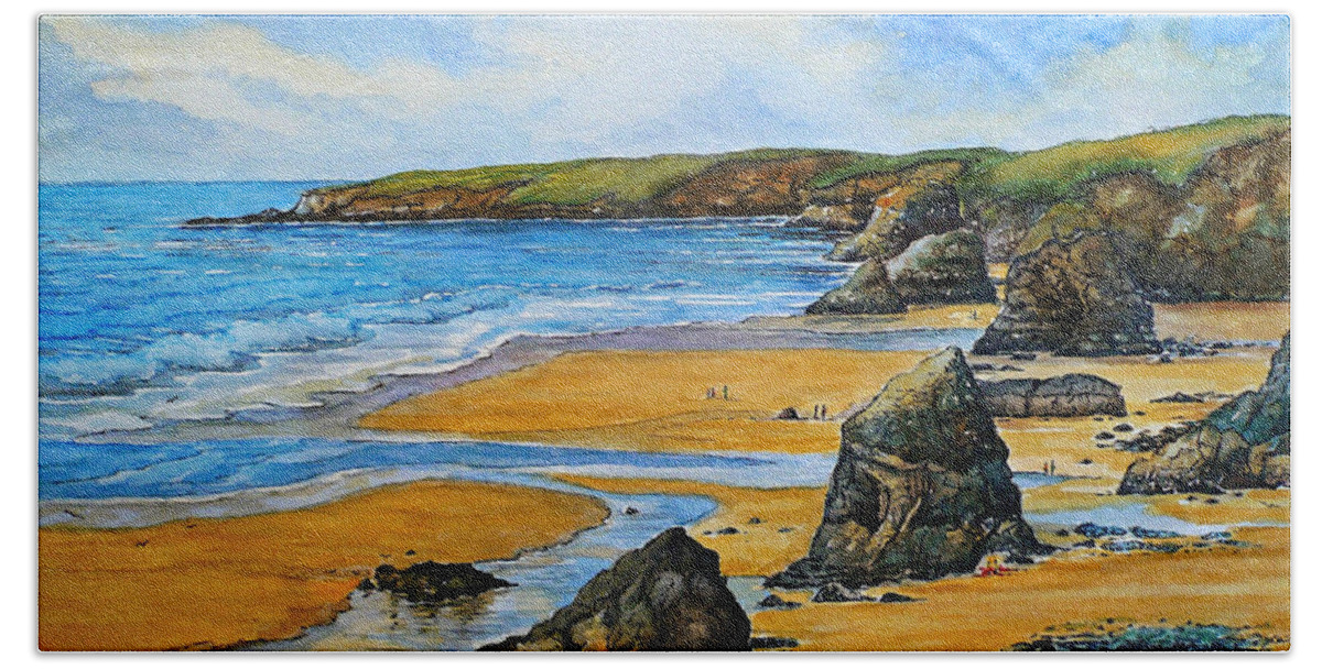 Bedruthansteps Beach Sheet featuring the painting Bedruthan Steps by Andrew Read