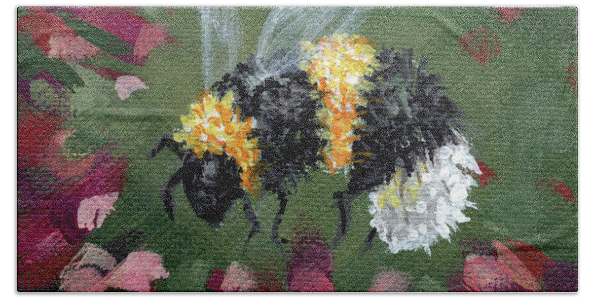Bee Beach Towel featuring the painting Bee Wine by Annie Troe