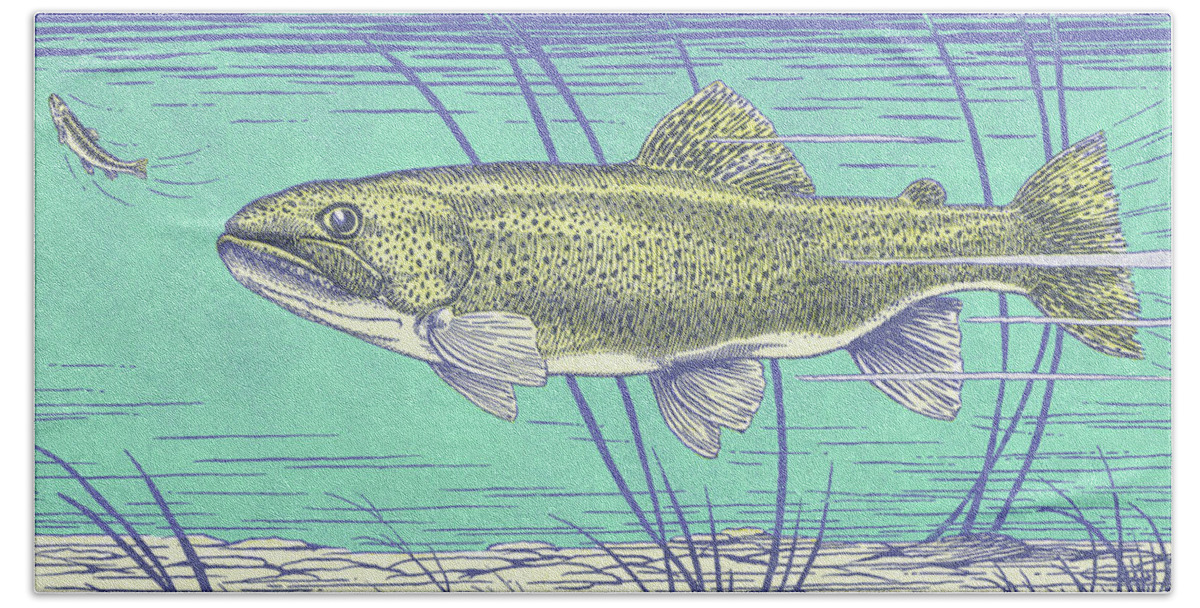 Activity Beach Towel featuring the drawing Big Fish and Little Fish by CSA Images