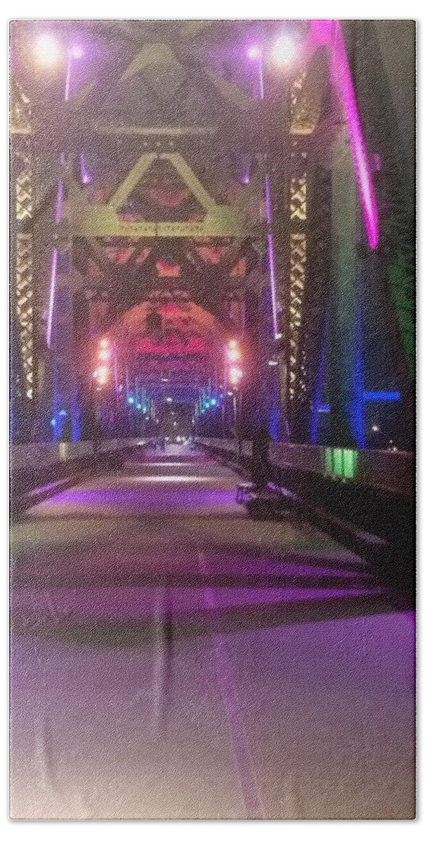Bridge Jeffersonville Louisville Beach Towel featuring the photograph Big Four at Night by Todd Janousek