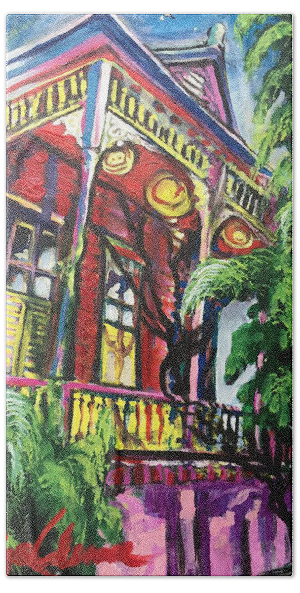 New Orleans Houses Beach Towel featuring the painting Big Pink by Amzie Adams