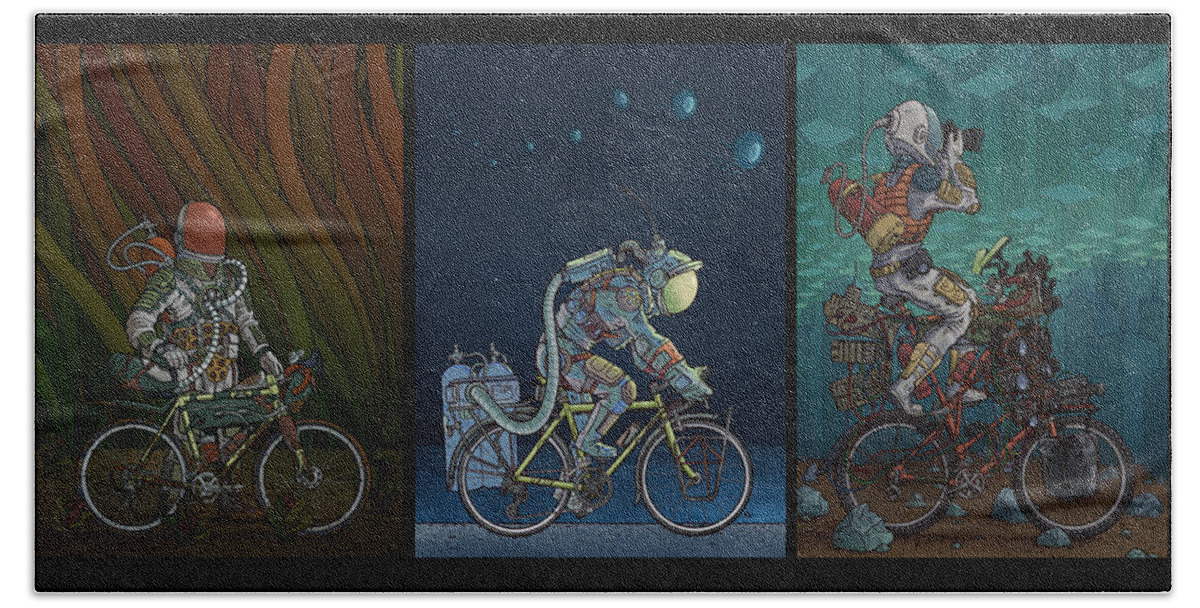 Bikes Beach Towel featuring the photograph Bikestronaut Triptych by EvanArt - Evan Miller