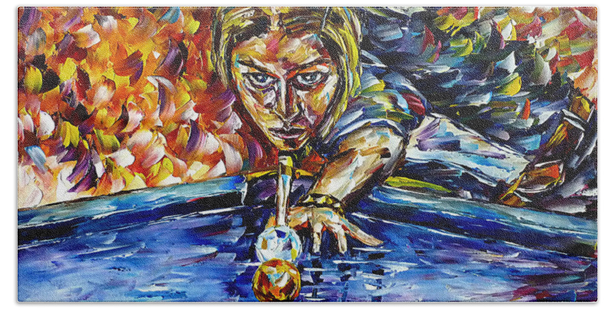 Billiards Lovers Beach Towel featuring the painting Billiard Player II by Mirek Kuzniar