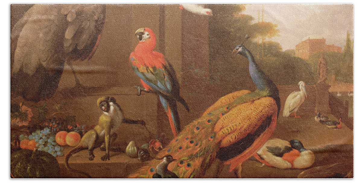 Dove Beach Towel featuring the painting Birds In A Landscape by Melchior De Hondecoeter