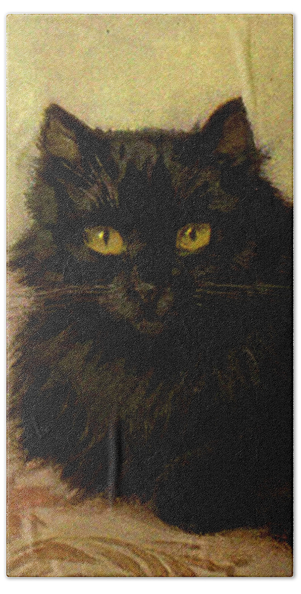 Cat Beach Towel featuring the painting Black Persian Cat by Peter Ogden