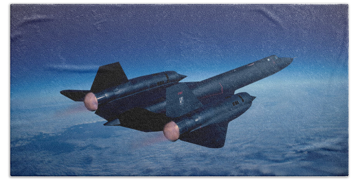 Lockheed Sr-71 Blackbird Beach Towel featuring the mixed media Blackbird Riding the Afterburners by Erik Simonsen