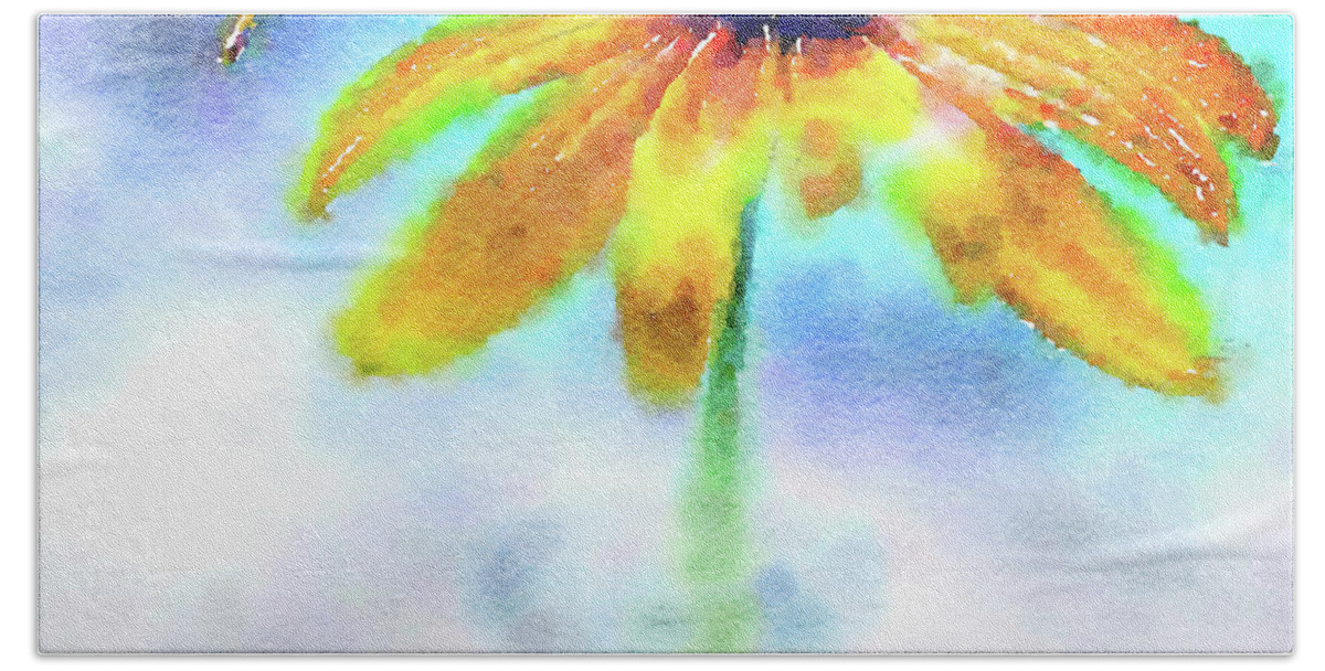 Watercolor Floral Beach Towel featuring the painting Blackeyed Susan by Bonnie Bruno