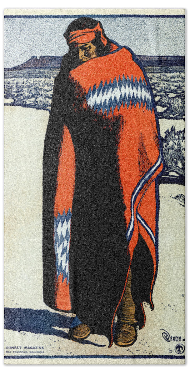 Native American Beach Towel featuring the painting Blanket-wrapped Navajo Indian by Maynard Dixon