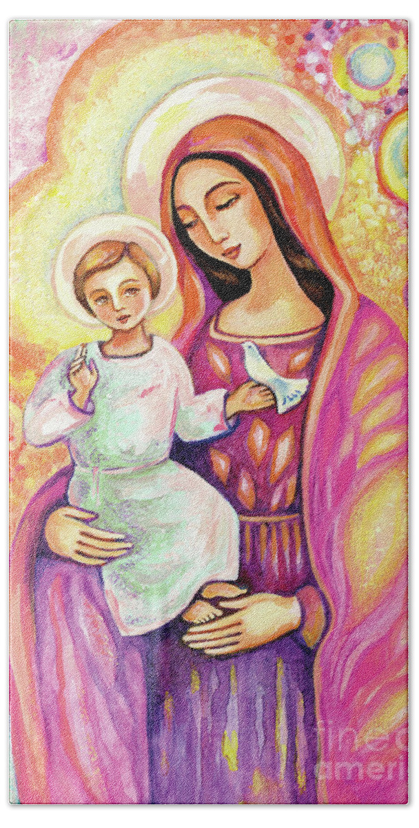 Mother And Child Beach Towel featuring the painting Blessing from Light by Eva Campbell