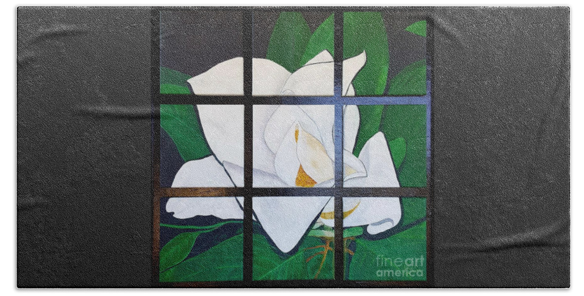 Magnolia Beach Towel featuring the painting Blooming Magnolia by Elizabeth Mauldin