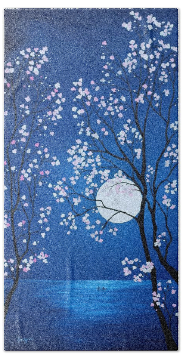 Cherry Blossoms Beach Towel featuring the painting Blossom Waters by Berlynn