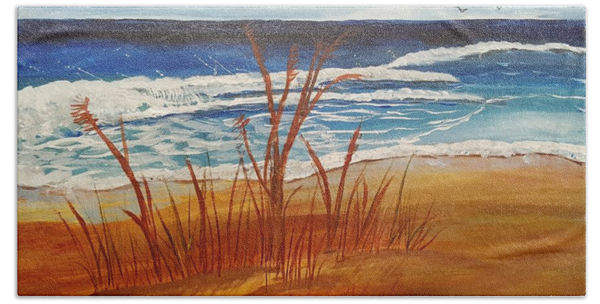 Beach Beach Towel featuring the painting Blowing in the Wind by Elizabeth Mauldin