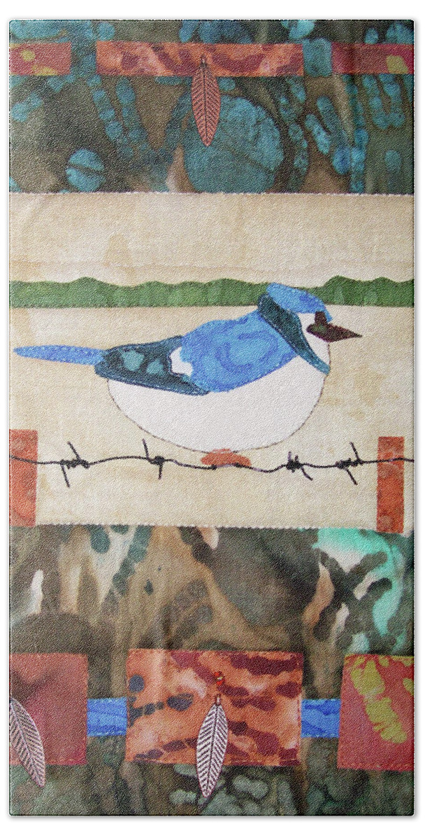 Art Quilt Beach Sheet featuring the tapestry - textile Blue Bird by Pam Geisel