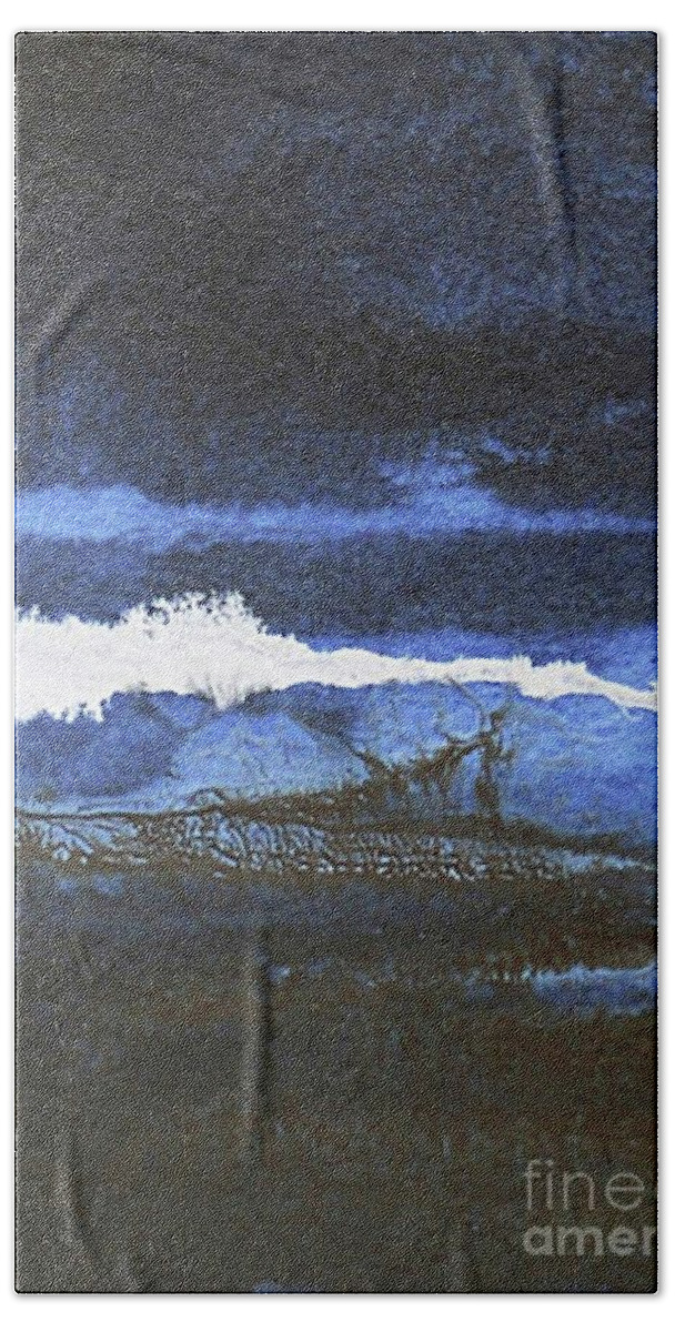 Abstract Landscape Beach Towel featuring the painting Blue Dusk #2 - abstract landscape by Vesna Antic