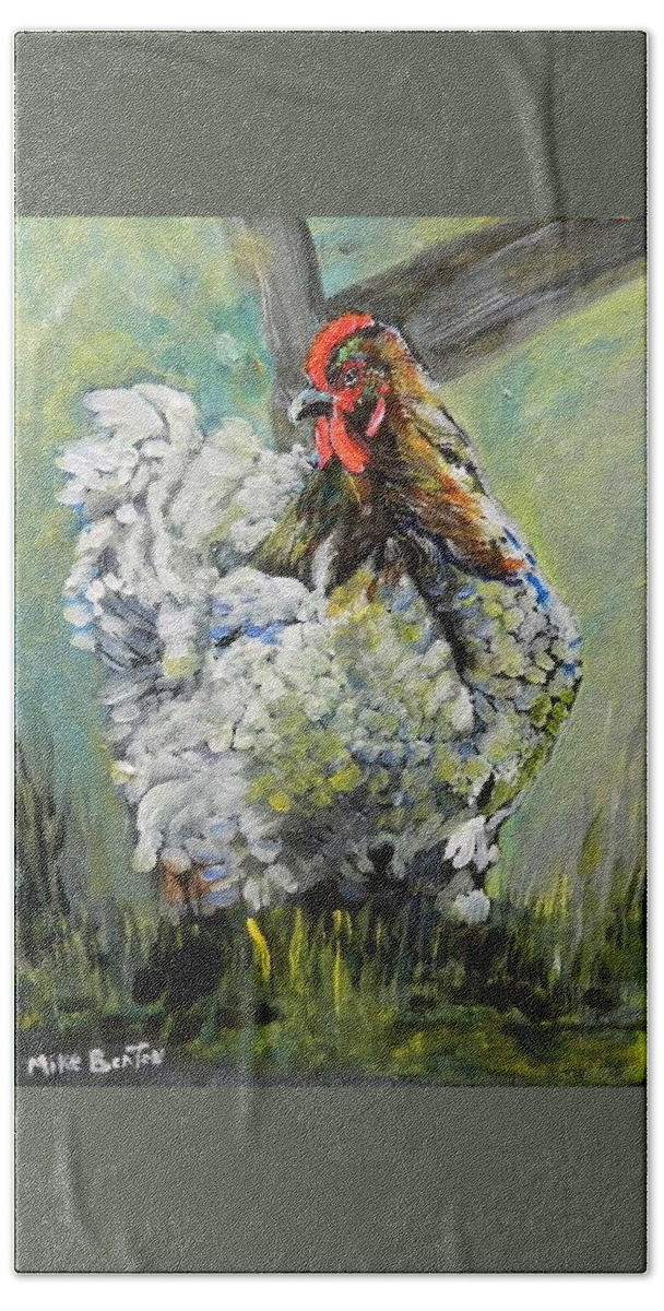 Chickens Beach Towel featuring the painting Blue Hen by Mike Benton
