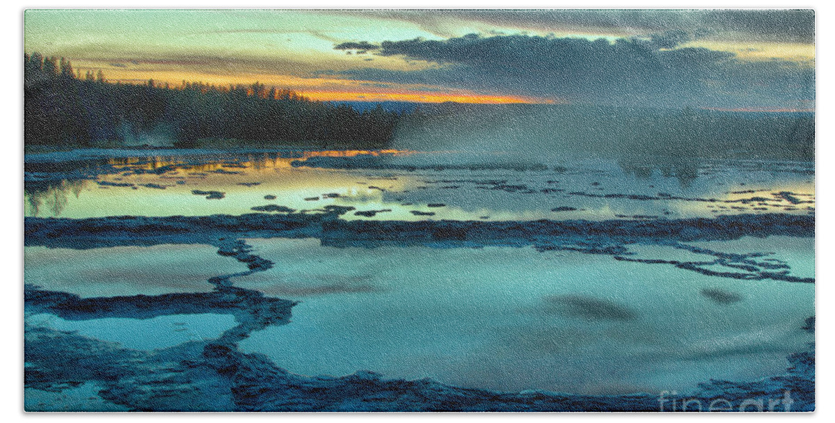 Great Beach Towel featuring the photograph Blue Hue Sunset Over Great Fountain Geyser by Adam Jewell