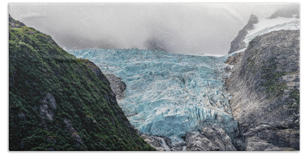 Glacier Beach Towel featuring the photograph Blue Ice Gray Rocks by Tony Hake