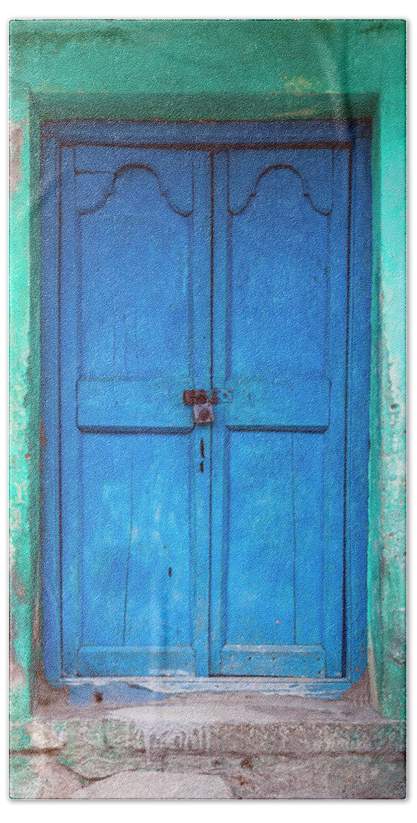 India Beach Towel featuring the photograph Blue Indian Door by Maria Heyens