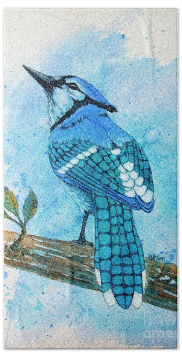 Bluejay Beach Towel featuring the painting Blue jay by Rebecca Davis