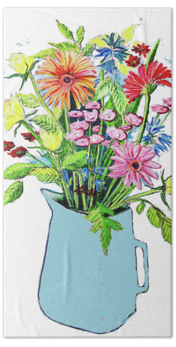 Spring Flowers Beach Towel featuring the painting Blue Jug by Sarah Thompson-engels