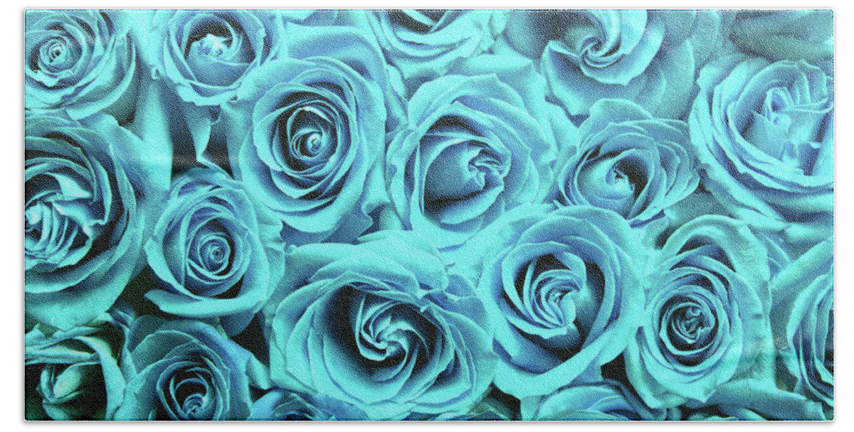 Cute Beach Towel featuring the photograph Blue roses by Top Wallpapers