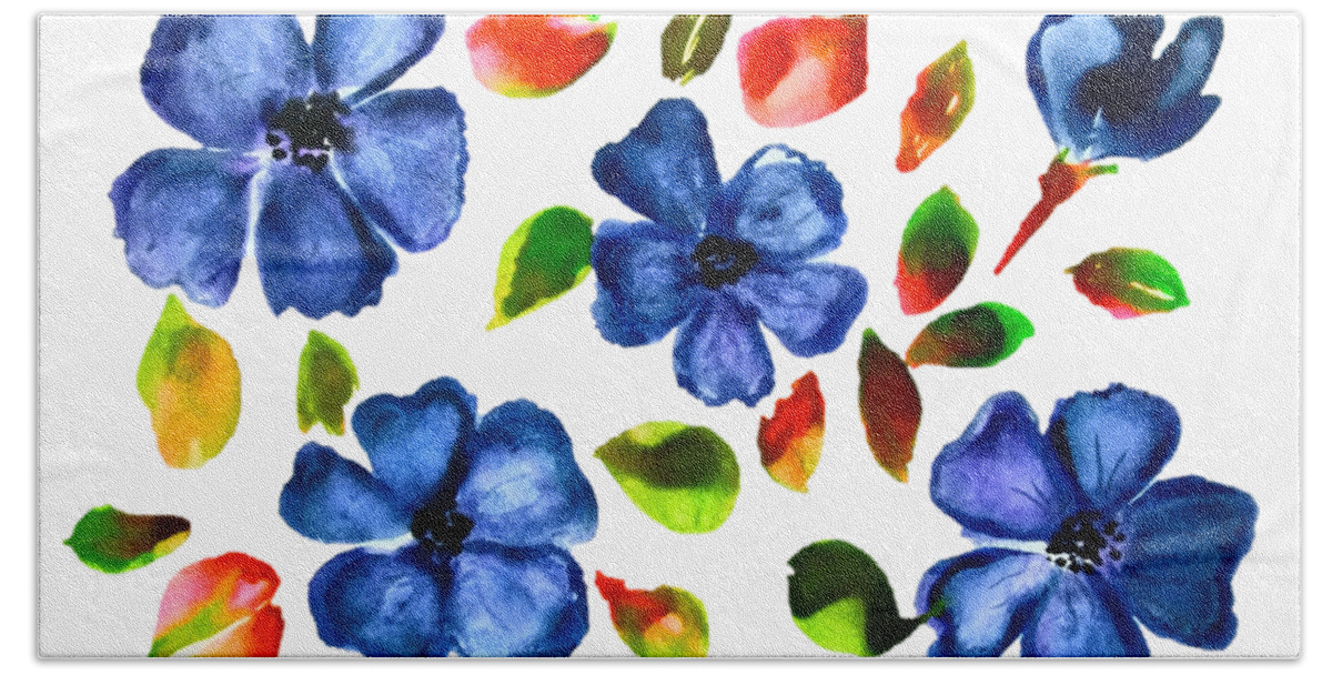 Blue Beach Towel featuring the painting Blue Wild Flowers Watercolor Transparent Background by Delynn Addams