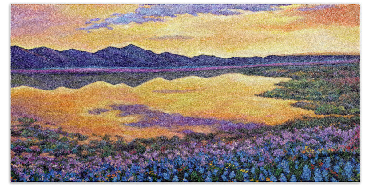 Southwestern Landscape Beach Towel featuring the painting Bluebonnet Rhapsody by Johnathan Harris