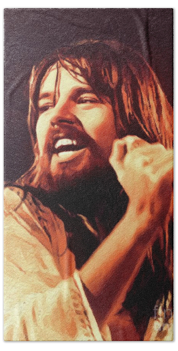 Bob Beach Towel featuring the painting Bob Seger, Music Legend by Esoterica Art Agency