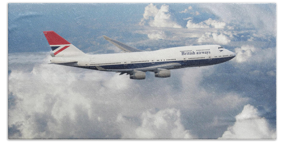 British Airways Boeing 747 Beach Towel featuring the digital art Boeing 747-436 G-CIVB by Airpower Art