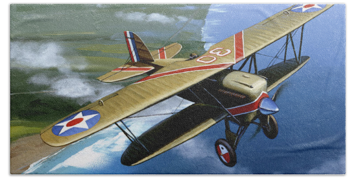 Military Aircraft Beach Towel featuring the painting Boeing PW-9/FB by Jack Fellows