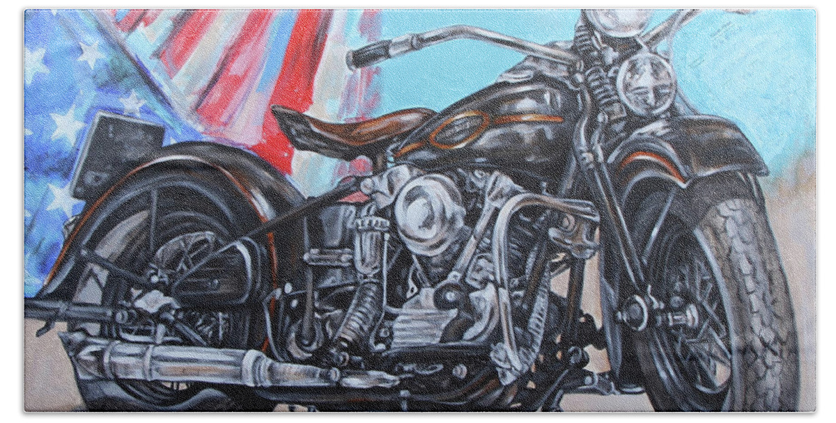 Motorcycle Art Beach Sheet featuring the mixed media Born Free by Katia Von Kral