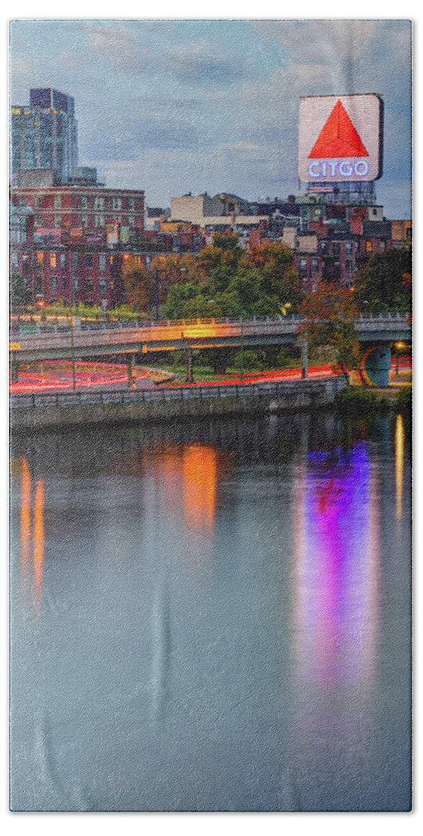 America Beach Towel featuring the photograph Boston Citgo Sign and Charles River in Autumn by Gregory Ballos