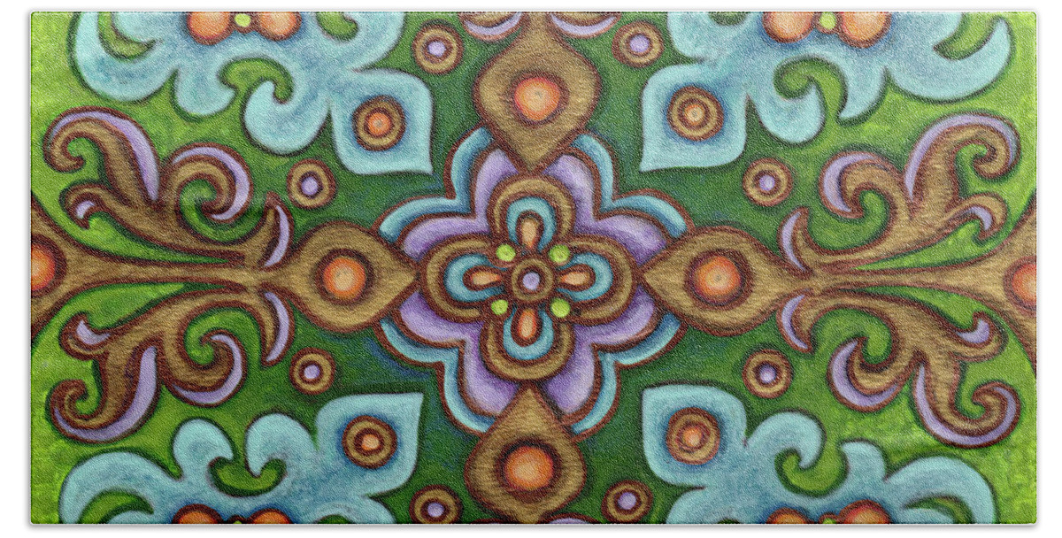 Ornamental Beach Towel featuring the painting Botanical Mandala 4 by Amy E Fraser