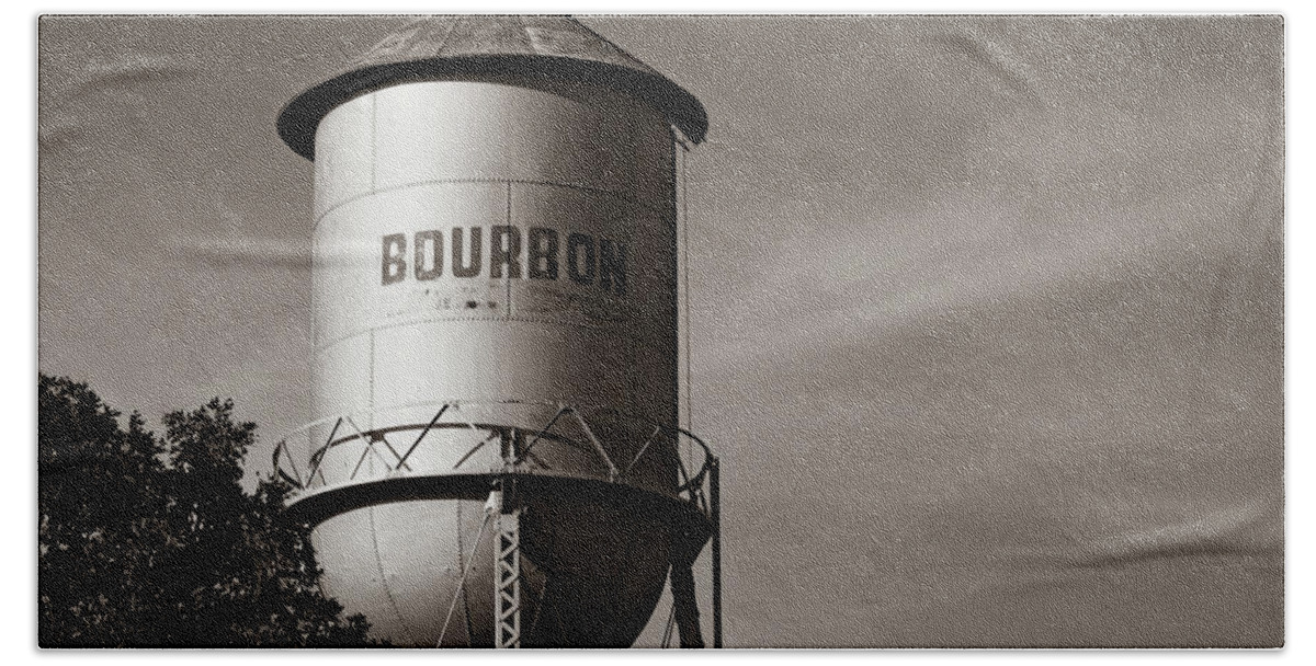 America Beach Towel featuring the photograph Bourbon Sepia Water Tower Tank - Sepia Missouri Rt 66 by Gregory Ballos