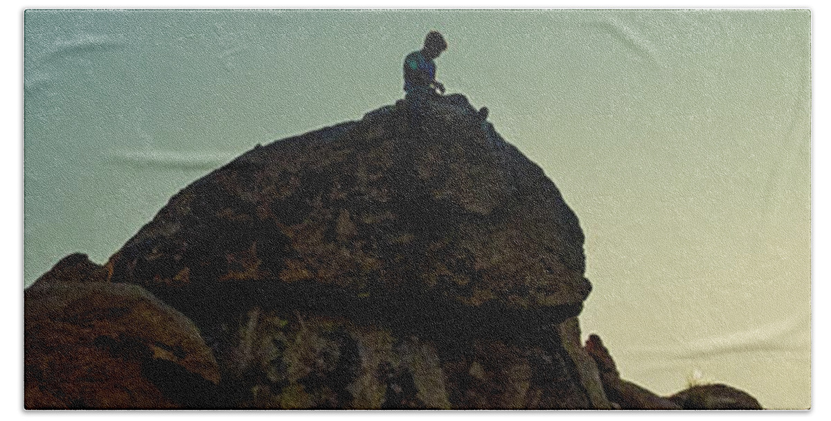 Rock Climber Beach Towel featuring the photograph Boy Rock Climbing by Sandra Selle Rodriguez