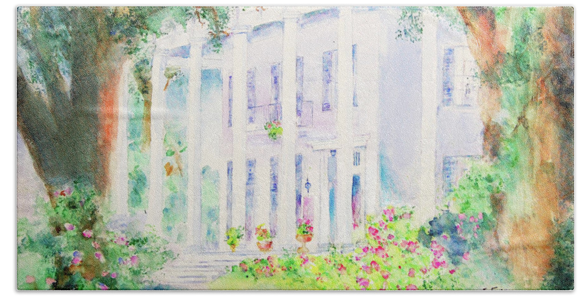 Antebellum Beach Towel featuring the painting Bragg-Mitchell Mansion by Jerry Fair