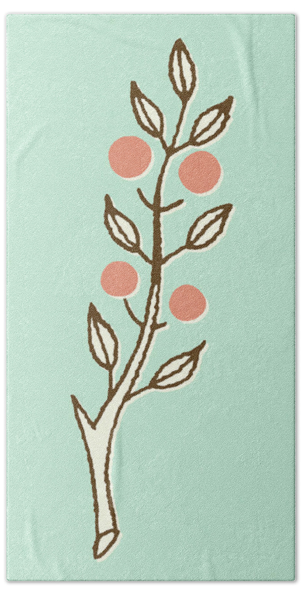 Berry Beach Towel featuring the drawing Branch with Leaves and Berries by CSA Images