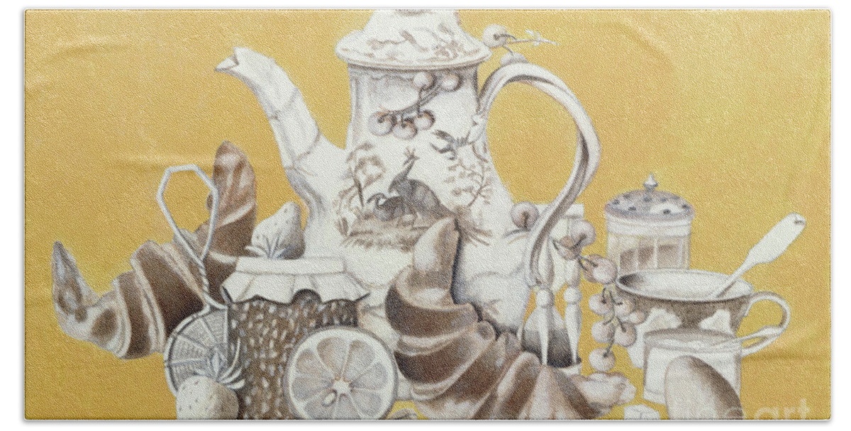Strainer Beach Towel featuring the painting Breakfast, 1993 Acrylic On Paper by Eb Watts