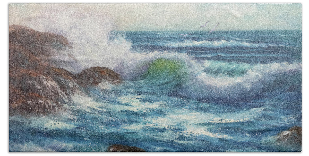 Waves Beach Towel featuring the painting Breaking Waves by Lynne Pittard