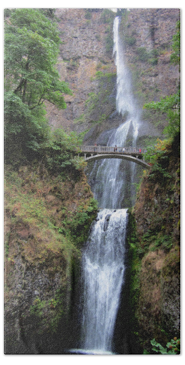 Waterfall Beach Sheet featuring the digital art Bridge over Multenoma Falls in Oregon by Julia L Wright
