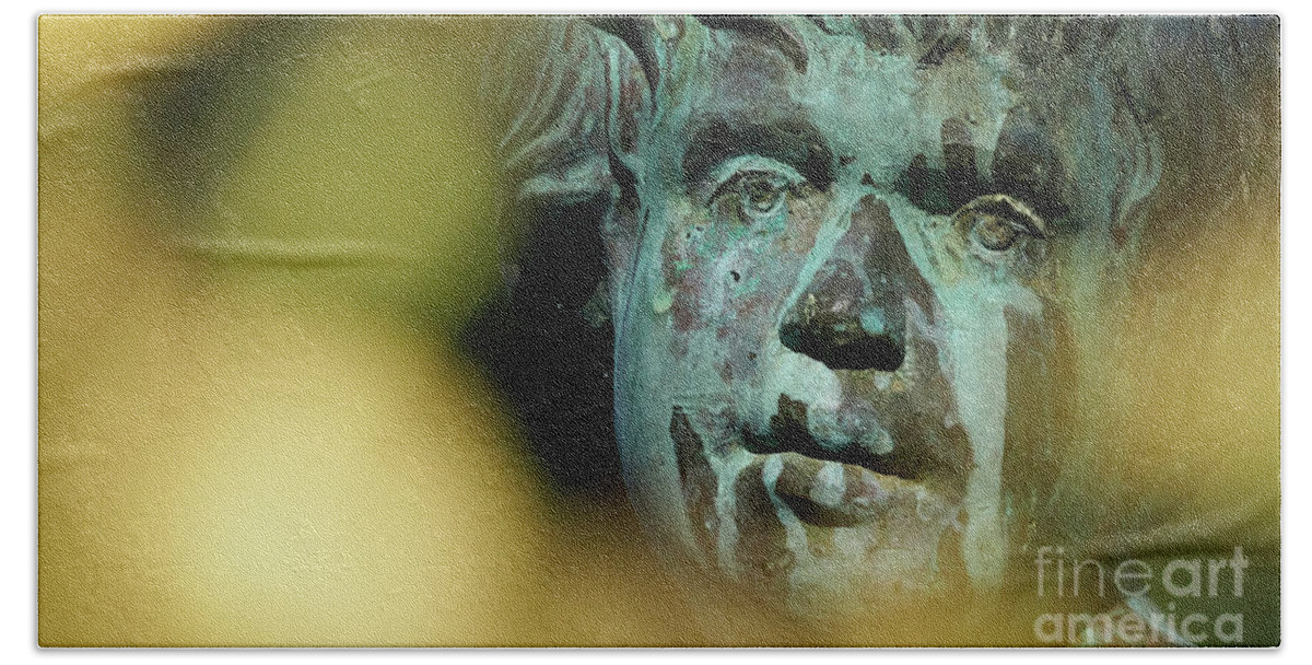 Cherub Beach Towel featuring the photograph Bronze cherub Statue at Apodaca Mall by Pablo Avanzini