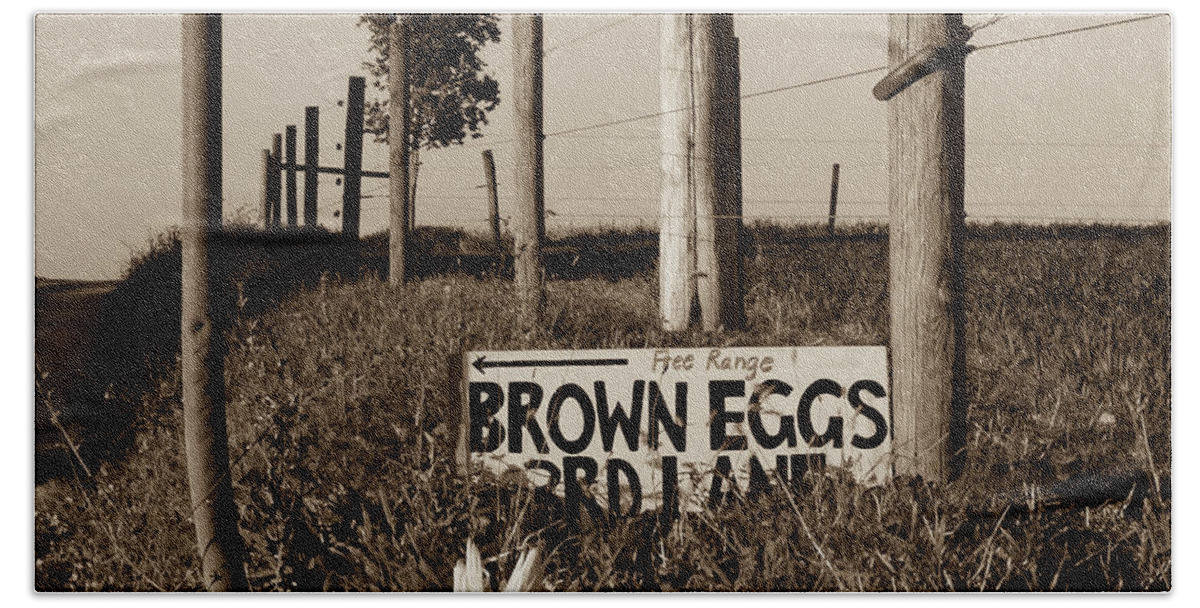 Signs Beach Towel featuring the photograph Brown Eggs 3rd Lane by Tana Reiff