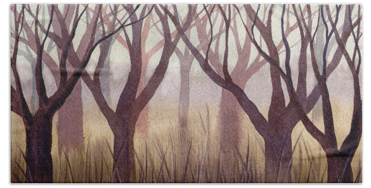 Russian Artists New Wave Beach Towel featuring the painting Brownish Forest by Ina Petrashkevich