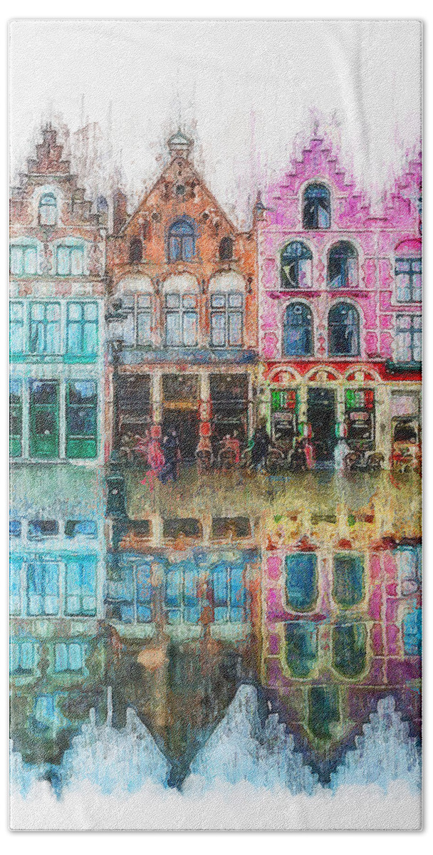 Belgium Beach Towel featuring the painting Bruges, Belgium - 01 by AM FineArtPrints