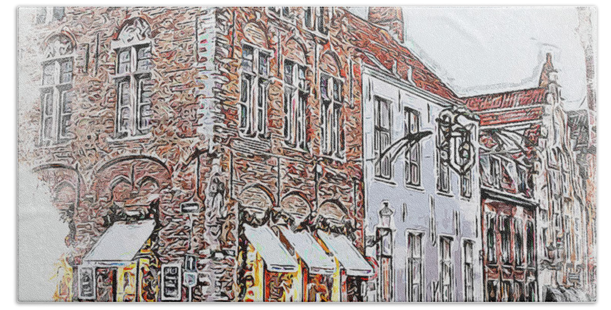 Belgium Beach Towel featuring the painting Bruges, Belgium - 04 by AM FineArtPrints