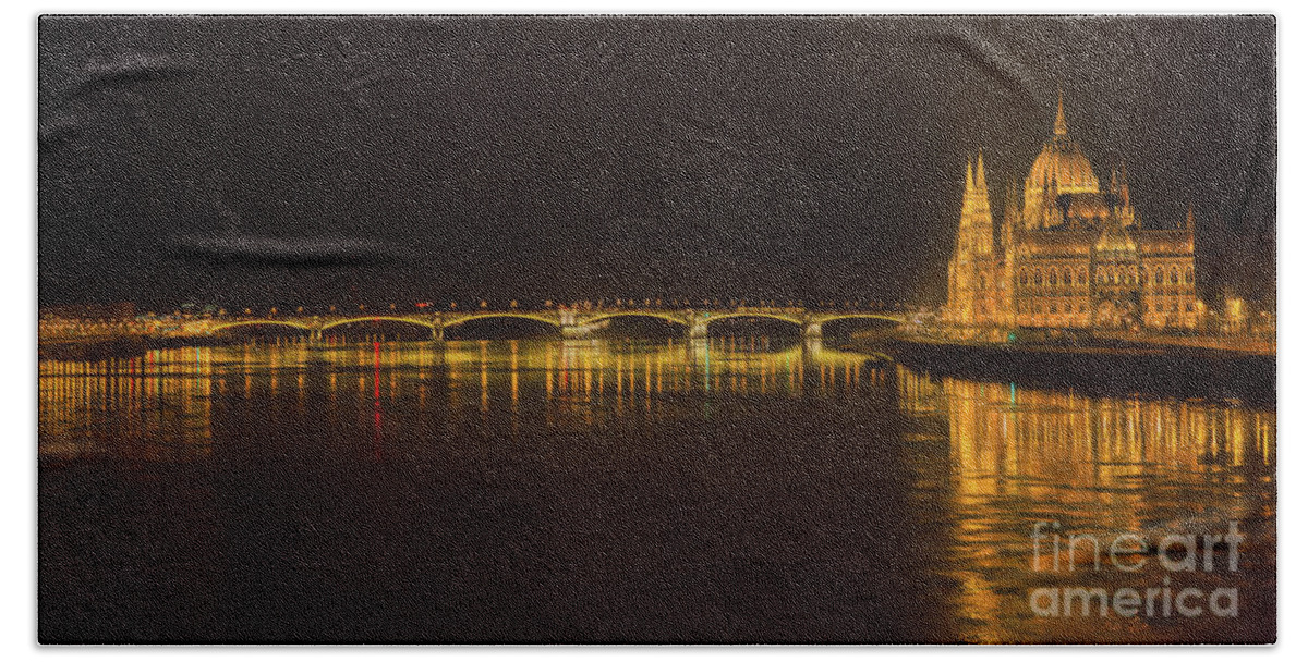 Panorama Beach Towel featuring the photograph Budapest By Night - Over Danube River by Stefano Senise